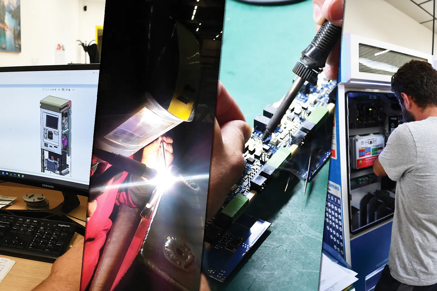 Nos ateliers : conception 3D, soudure, cartes électroniques et assemblage d'une borne